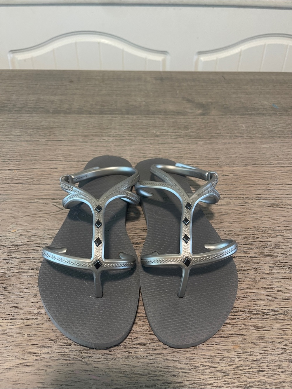 Havaianas Silver Allure Maxi Flip Flops sling‎ back strap women's size 6